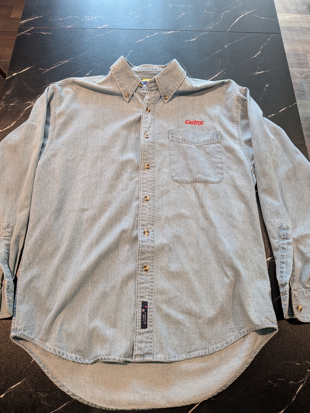 VINTAGE Casrol Light Blue Denim Button-Down Work Shirt - Men